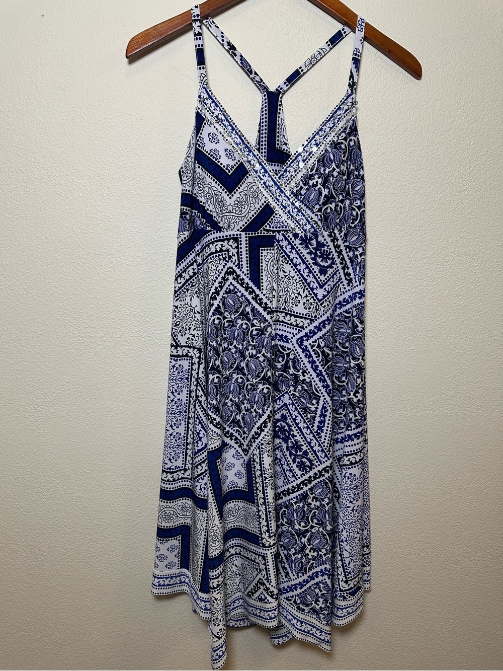 INC International Concepts Blue and White Asymmetrical Sundress
